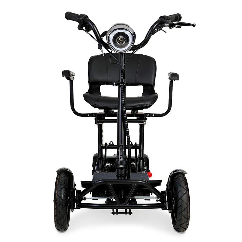 Black slim line mobility scooter facing forward.