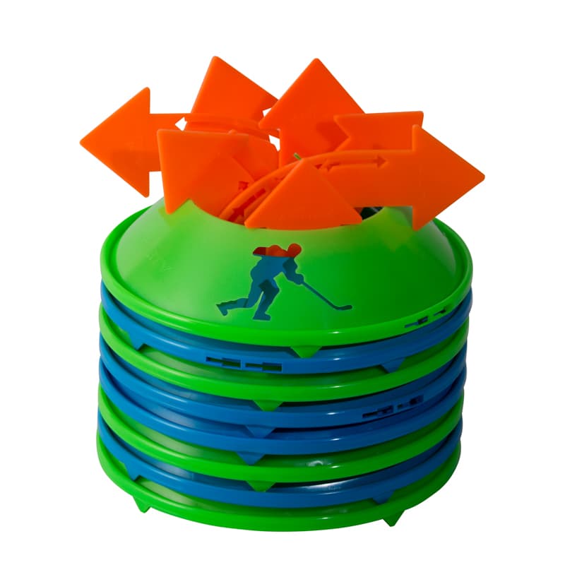 Green and red plastic football agility game.